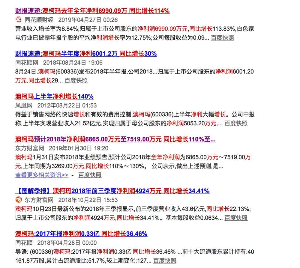 財報速遞：澳柯瑪2018年全年凈利6990.09萬，同比增